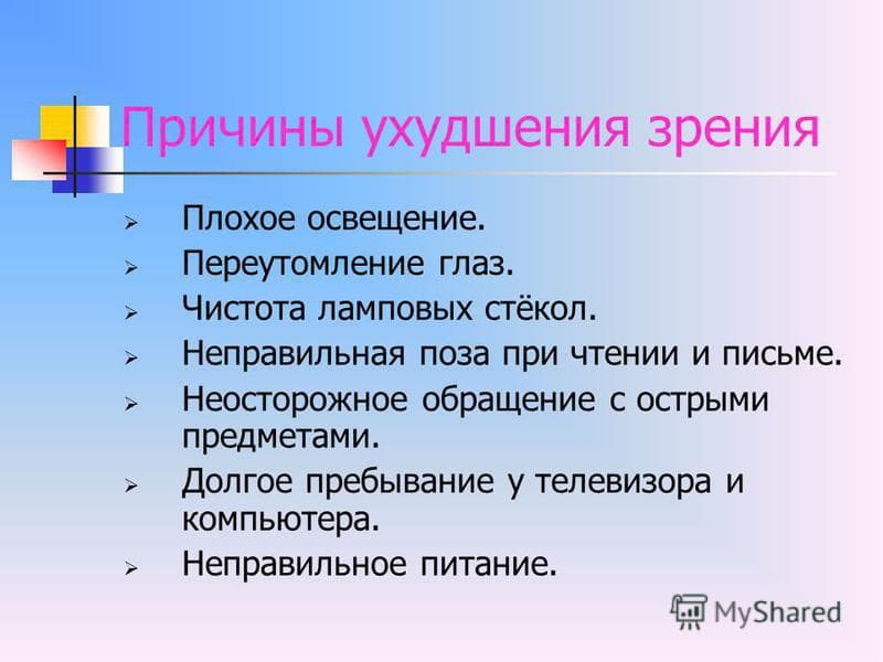 Причины ухудшения зрения